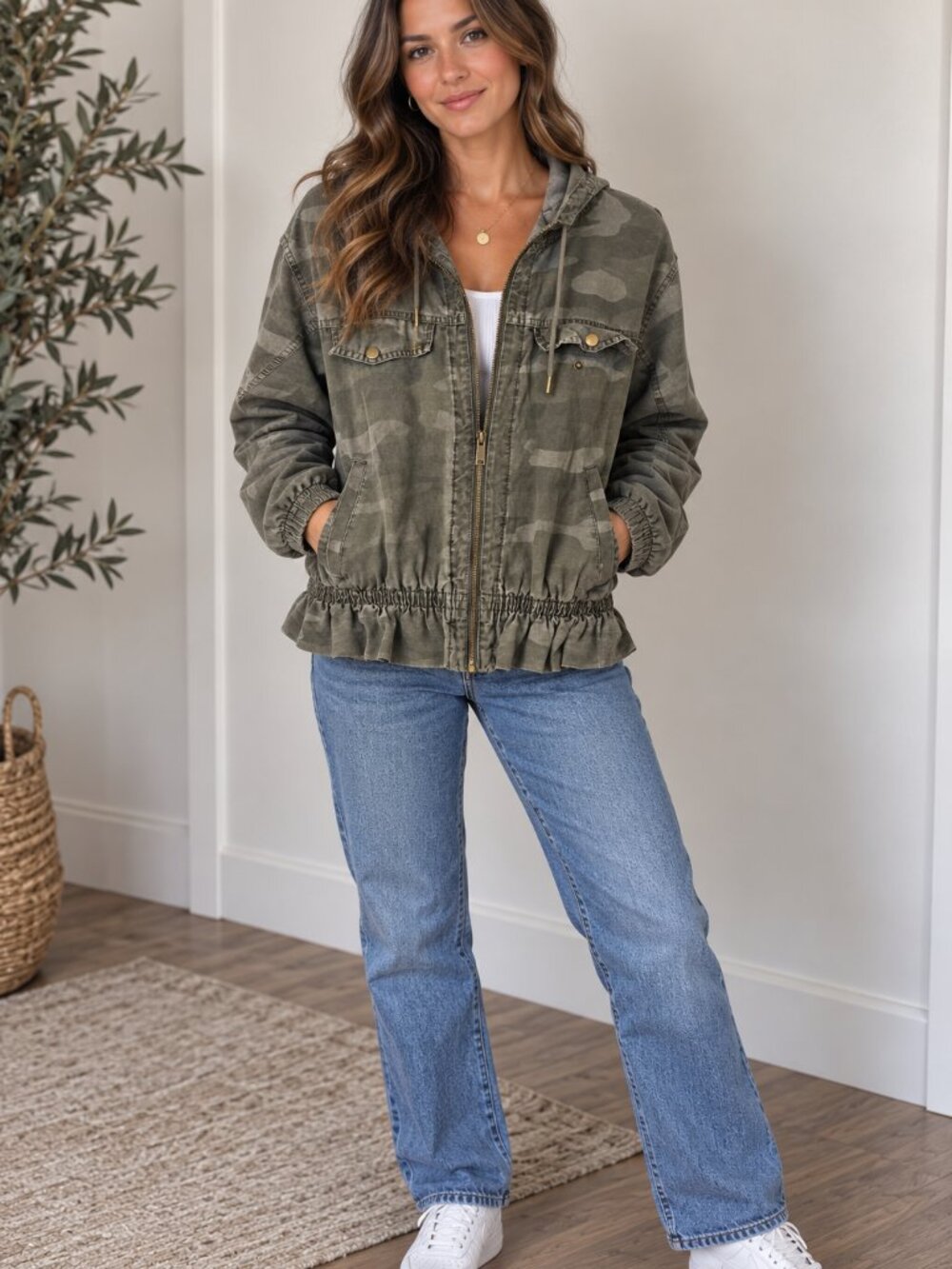 Maurices Olive Green Camo Hooded Field Jacket